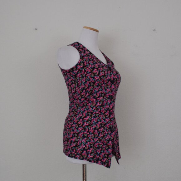 Vintage 90s Dark Floral Rayon Button Down Blouse size S - Picture 4 of 11